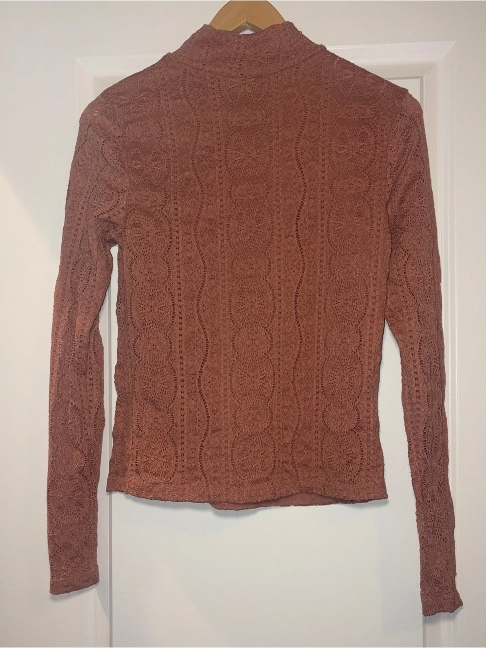 Anthropologie Dusty Rose Lace Mock-Neck Blouse